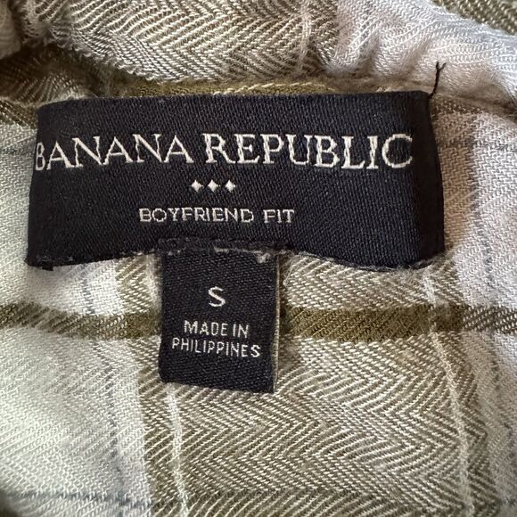 Banana Republic Factory Green/White Plaid Boyfriend Fit Button Down Pocket Small - Picture 3 of 11